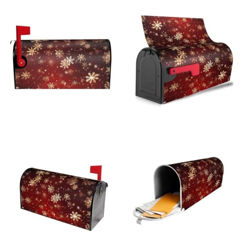 Roter Hintergrund, goldener Schnee-Druck, magnetische Briefkastenabdeckung, wasserdicht, Standardgröße, 53,3 x 45,7 cm, Briefkasten-Abdeckung, für Frühling, Sommer, Briefkasten-Abdeckung für Zuhause,