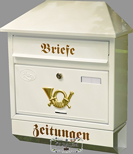 BTV Wandbriefkasten,Briefkast en, Premium-Qualität aus Stahl, verzinkt, pulverbeschichtet Walmdach W weiß schneeweiß Snow White Zeitungsfach Zeitungsrolle Postkasten