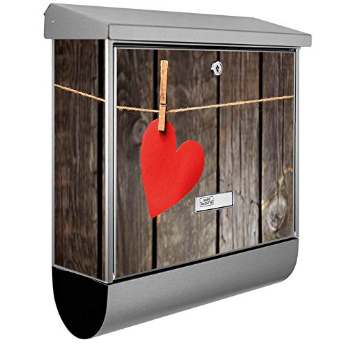 banjado® Burgwächter Briefkasten Edelstahl 38x39x12cm mit Motiv Kurznachricht/Briefkasten Edelstahl ohne Zeitungsfach/Briefkasten grau/Postkasten inkl. Montagematerial & 2 Schlüsseln