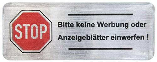 BIKE-label 3D Briefkasten Aufkleber Alu gebürstet Bitte keine Werbung 80x30 mm 402201