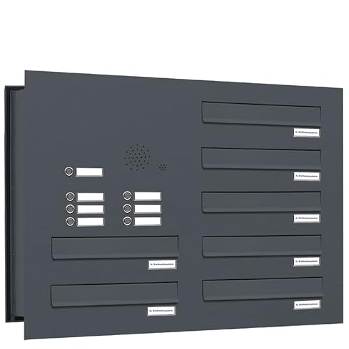AL Briefkastensysteme 7er Durchwurfbriefkasten mit Klingel in Anthrazit Grau RAL 7016 7 Fach DIN A4 wetterfest Premium Briefkastenanlage