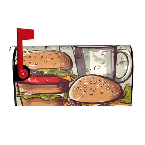 Willkommensbriefkasten-Ab deckung, lustige Essen, Hamburger und Tassen, magnetische Briefkasten-Abdeckung, dekorativer Urlaubs-Briefkasten-Abdec kung für Zuhause, Outdoor, Garten, dekorativ