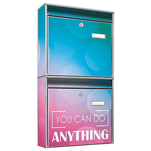 banjado® Briefkastenanlage 2 Fach 36x64x10cm mit Motiv/Briefkasten groß mit Namensschild/Postkasten A4 Einwurf inkl. Montagematerial & je 2 Schlüsseln/Briefkasten ohne Zeitungsfach