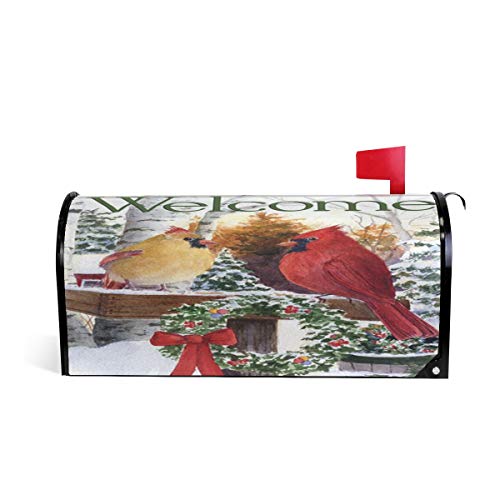 Roter Sparrow Weihnachtsbriefkasten Abd eckung, wetterfest, magnetisch, verblasst nicht, witterungsbeständig, Tiermotiv, Schnee, Bäume, dekorativer, 64,7 x 52,8 cm