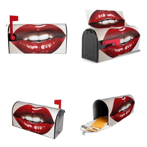 Niedlicher grafischer roter Lippen-Druck, magnetische Briefkasten-Abdeckung, wasserdicht, Standardgröße 64,8 x 53,3 cm, Briefkastenverpackung, Frühling, Sommer, Briefkasten-Abdeckung für Zuhause,