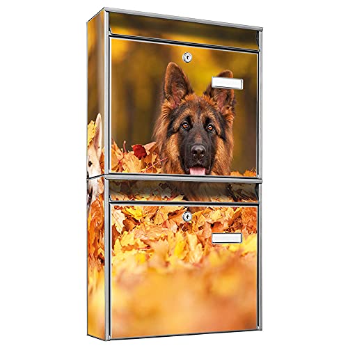 banjado® Briefkastenanlage 2 Fach 36x64x10cm mit Motiv/Briefkasten groß mit Namensschild/Postkasten A4 Einwurf inkl. Montagematerial & je 2 Schlüsseln/Briefkasten ohne Zeitungsfach