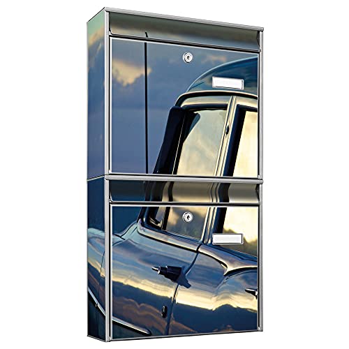 banjado® Briefkastenanlage 2 Fach 36x64x10cm mit Motiv/Briefkasten groß mit Namensschild/Postkasten A4 Einwurf inkl. Montagematerial & je 2 Schlüsseln/Briefkasten ohne Zeitungsfach