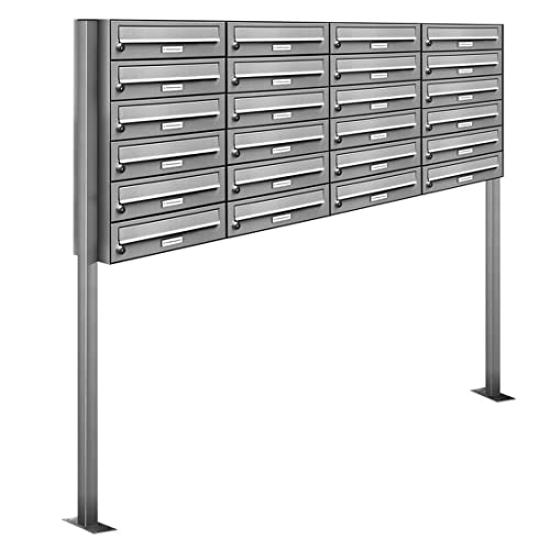 AL Briefkastensysteme 24er V2A Edelstahl Stand Briefkasten rostfrei als 24 Fach Briefkastenanlage Freistehend DIN A4 in Postkasten Design modern