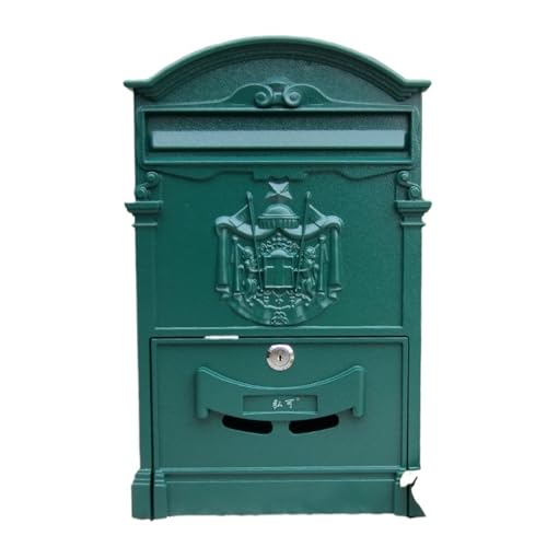 GMVZGQW Briefkasten, Wandhalterung, großes Fassungsvermögen, abschließbarer Briefkasten, Vintage, Metall, für den Hausgebrauch (grün)