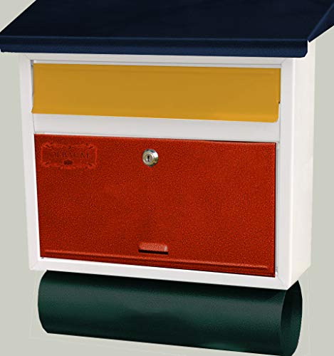 Nostalgie Design Briefkasten, Motiv mit WETTERSCHUTZ, mehrfarbig z.B. weiss grün schwarz blau gelb rot grau metallic, Zeitungsrolle groß,