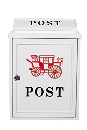 Birendy XXL Antiker großer Briefkasten PT 26 Weiß Wandbriefkasten, herausgearbeitete Kutsche sehr imposant