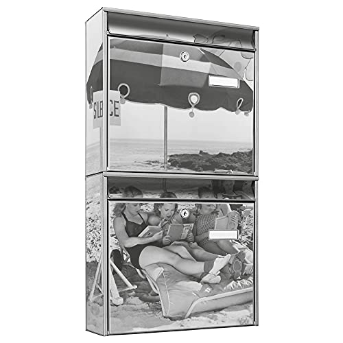 banjado® Briefkastenanlage 2 Fach 36x64x10cm mit Motiv/Briefkasten groß mit Namensschild/Postkasten A4 Einwurf inkl. Montagematerial & je 2 Schlüsseln/Briefkasten ohne Zeitungsfach