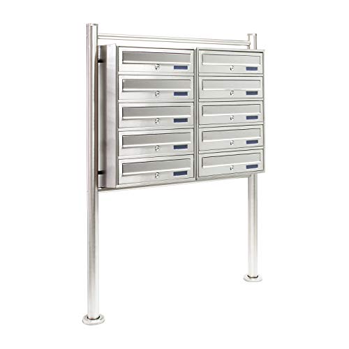 10er Briefkastenanlage Edelstahl Postfach 2x5 Fächer Standbriefkasten