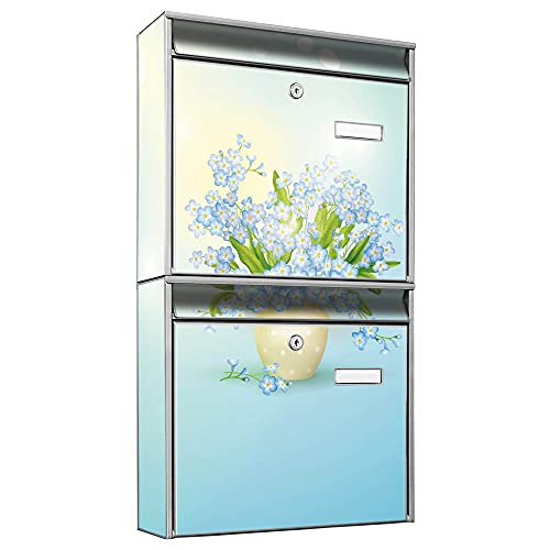 banjado® Briefkastenanlage 2 Fach 36x64x10cm mit Motiv/Briefkasten groß mit Namensschild/Postkasten A4 Einwurf inkl. Montagematerial & je 2 Schlüsseln/Briefkasten ohne Zeitungsfach