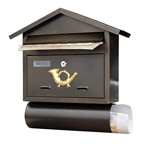 Briefkasten Metallbronze,Wandmontage Antique Mail Manager für Outdoor Curbside, Kleine Hausform mit Zeitungssteckplatz & Ansichtsfenster