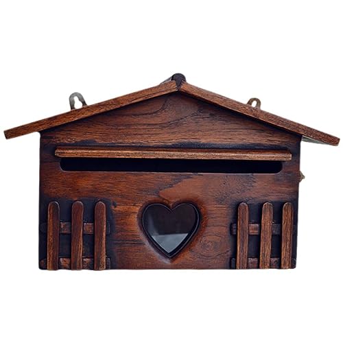 Gaxcent Holzbriefkasten Briefkasten mit Schloss Wandmontierter Vintage Briefkasten Vorschlagskasten Kirchenkasten Spendenkasten für Hausgarten Im Freien,Braun