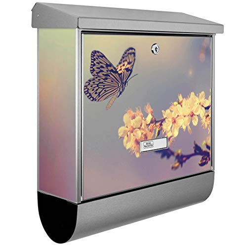 banjado® Burgwächter Briefkasten Edelstahl 38x39x12cm mit Motiv Tag Im Mai/Briefkasten Edelstahl ohne Zeitungsfach/Briefkasten grau/Postkasten inkl. Montagematerial & 2 Schlüsseln