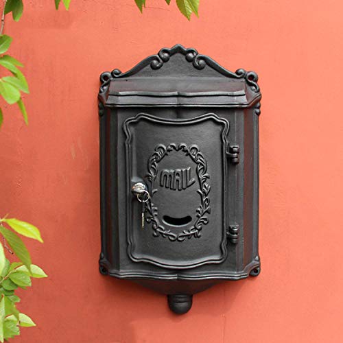 XBSLJ Wandbriefkasten Wandbriefkasten abschließbar Briefkasten mit Schlüssel Shabby Chic Briefkasten Vintage Antik Tor Dekor Schwarz