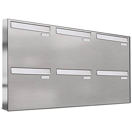 AL Briefkastensysteme 6er Briefkasten für Tür/Zaundurchwurf in V2A Edelstahl, 6 Fach, wetterfeste Premium Briefkastenanlage Design modern