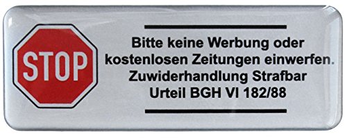 BIKE-label 3D Briefkasten Aufkleber Silber Bitte keine Werbung laut BGH  80x30 mm 402002
