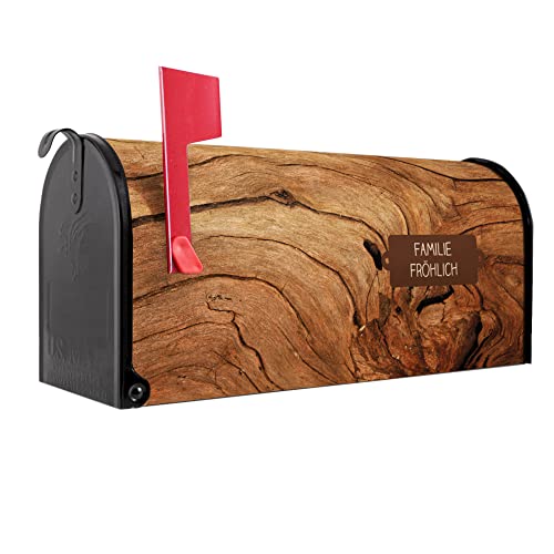 banjado® Amerikanischer Briefkasten - US Mailbox/Letterbox mit Motiv Trockenes Holz 51x22x17cm - Postkasten Stahl aus Amerika – Briefkasten amerikanisch pulverbeschichtet