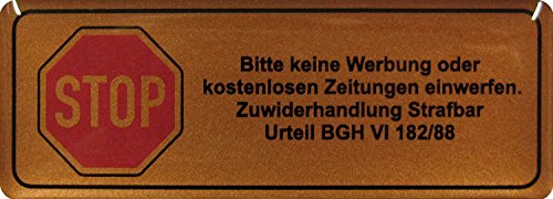 BIKE-label 3D Briefkasten Aufkleber Kupfer Bronze Bitte keine Werbung laut BGH 70x25 mm 401005