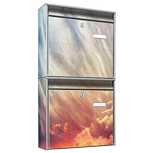 banjado® Briefkastenanlage 2 Fach 36x64x10cm mit Motiv/Briefkasten groß mit Namensschild/Postkasten A4 Einwurf inkl. Montagematerial & je 2 Schlüsseln/Briefkasten ohne Zeitungsfach