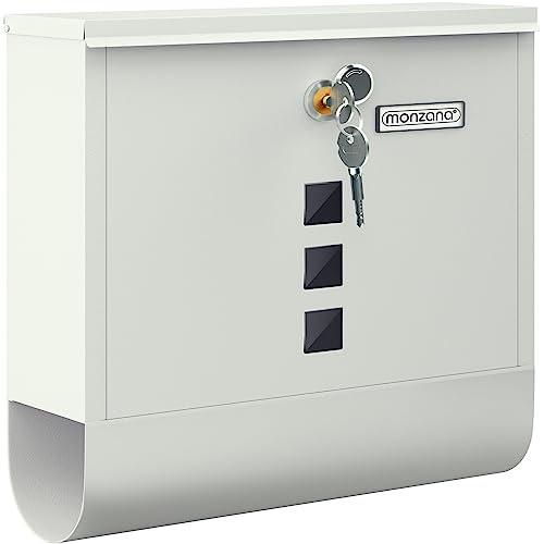 Monzana Design Briefkasten Stahl mit Zeitungsfach Sichtfenster Namensschild 2 Schlüssel Postkasten weiß