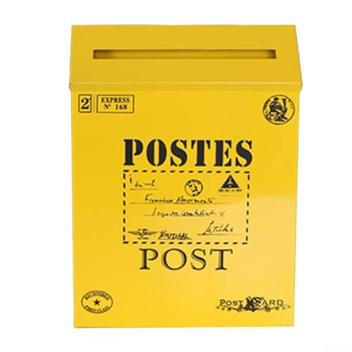 Valixirant Vintage-Briefkasten aus Metall, Wandmontage, rustikales europäisches Design, Eisenkonstruktion, 29 x 22 x 6 cm, für den Außenbereich, Haus, Garten, Dekoration (gelb)