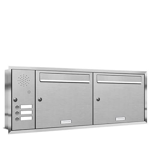 AL Briefkastensysteme, 2er Unterputzbriefkasten, Doppel-Briefkasten mit Klingel, 2 Fach, Briefkastenanlage modern, rostfrei Edelstahl Postkasten