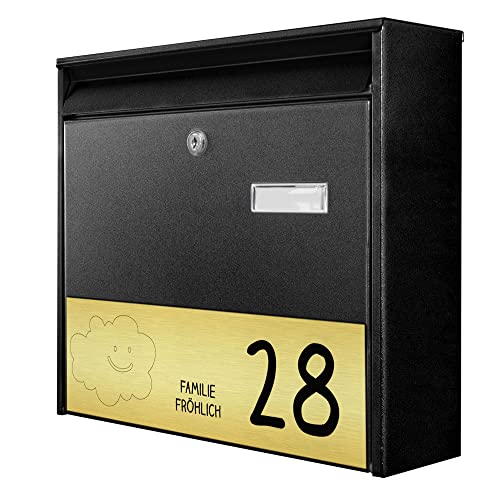 banjado® Burg-Wächter® Briefkasten schwarz mit graviertem Namen/personalisierter Briefkasten 32x36x10cm / Postkasten/Briefkasten ohne Zeitungsfach/Briefkasten mit Namensschild
