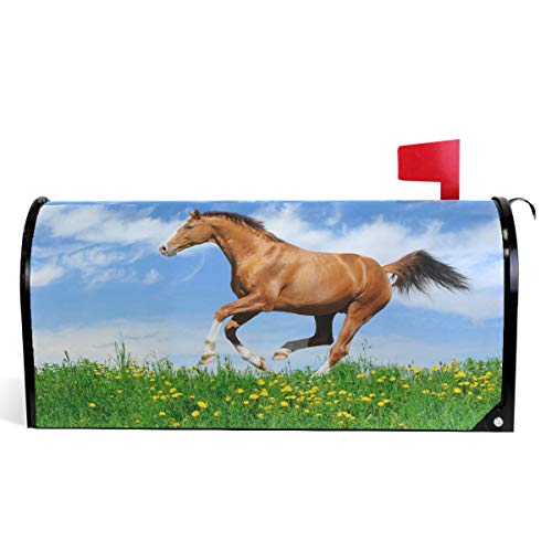 Oarencol Briefkastenabdeckung für Pferde, magnetisch, braune Tiere, gelbe Blumen, Gräser, großer Briefkasten, für Garten, Hof, Heimdekoration, Übergröße, 64,8 x 53,3 cm