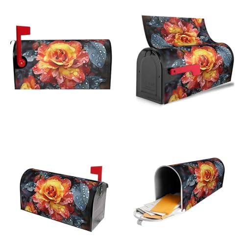 Magnetische Briefkastenabdeckung, Motiv: rote und gelbe Blume, wasserdicht, Standardgröße, 53,3 x 45,7 cm, Briefkastenverpackung, Frühling, Sommer, Briefkasten-Abdeckung für Zuhause, Garten,