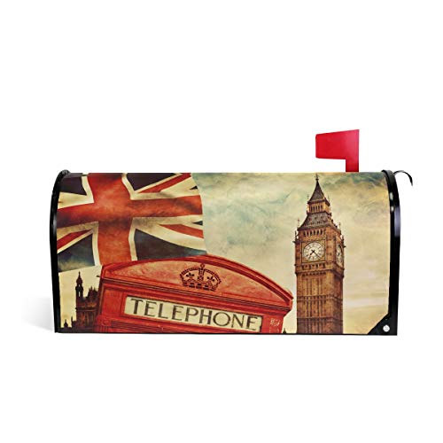 Linomo Briefkasten-Abdeckung, magnetisch, Vintage-Design, Motiv: Big Ben, Briefkasten, für Zuhause, Garten, Hof, Außendekoration, für Übergröße 63,5 x 53,3 cm