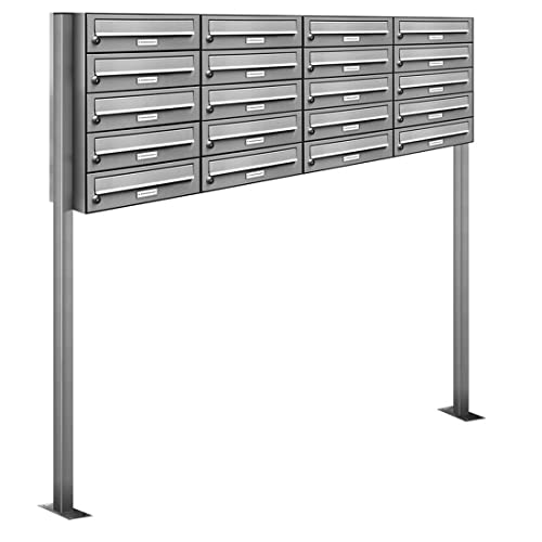 AL Briefkastensysteme 20er V2A Edelstahl Stand Briefkasten rostfrei als 20 Fach Briefkastenanlage Freistehend DIN A4 in Postkasten Design modern