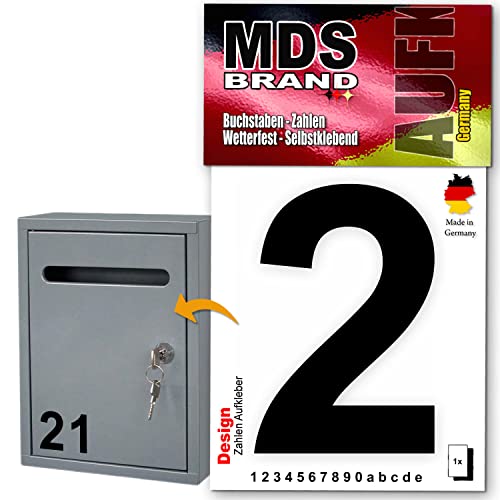 MDS Brand Design 10cm Zahlen Aufkleber | Selbstklebende Klebezahlen für Briefkasten, Mülltonne, Hausnummer Aufkleber für Außen & Innen Schwarz (2)