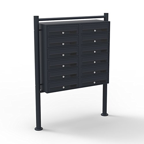 12er Briefkastenanlage Schwarz 2x6 Fächer Standbriefkasten Postfach Briefkasten Postkasten
