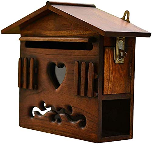 AGWa Mailbox Retro Postbox Villa Wand- Zeitung Letter Box Outdoor Holz Regenschutz Hinweise Boxes,Braun,25 * 9.3 * 32cm