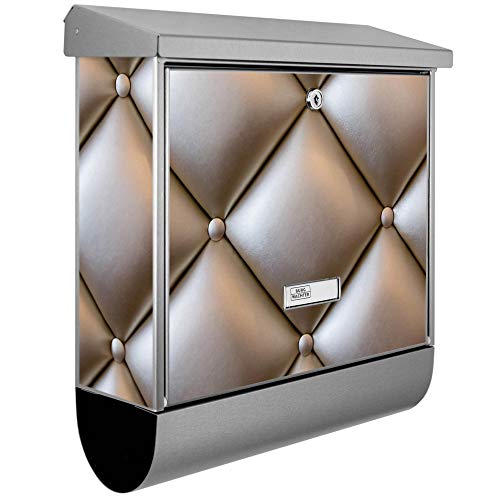 banjado® Burgwächter Briefkasten Edelstahl 38x39x12cm mit Motiv Polster Bronze/Briefkasten Edelstahl ohne Zeitungsfach/Briefkasten grau/Postkasten inkl. Montagematerial & 2 Schlüsseln