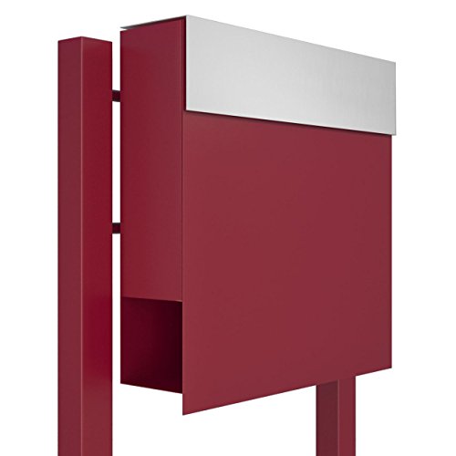 Standbriefkasten mit Zeitungsfach, Design Briefkasten Manhattan Stand Rot/Edelstahl - Bravios
