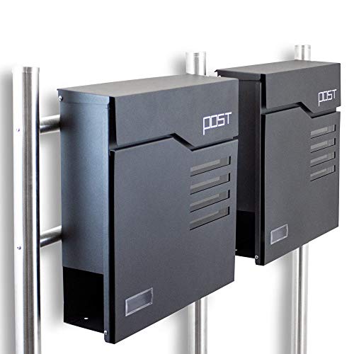 BITUXX® Design Doppel Standbriefkasten 16785 Briefkasten Briefkastenanlage Freistehender Postkasten mit Zeitungsfach Anthrazit Graphit Edelstahl