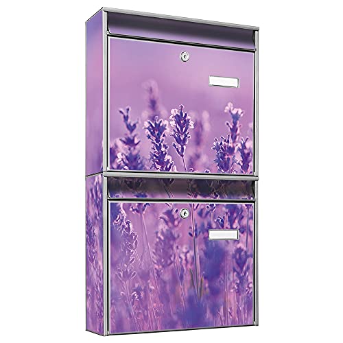 banjado® Briefkastenanlage 2 Fach 36x64x10cm mit Motiv/Briefkasten groß mit Namensschild/Postkasten A4 Einwurf inkl. Montagematerial & je 2 Schlüsseln/Briefkasten ohne Zeitungsfach