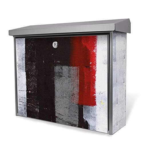banjado® Burgwächter 38,5x31,5x12cm mit Motiv Abstrakt Rot/Briefkasten ohne Zeitungsfach/Briefkasten grau/Postkasten inkl. Montagematerial & 2 Schlüsseln