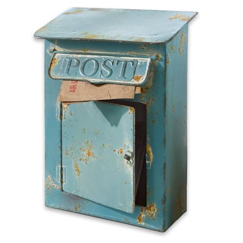Loberon Deko-Briefkasten Boîte Postale, Nostalgischer Shabby-Chic, mit Antik-Finish, Ordnungshelfer, Dekoration, Eisen, antikblau