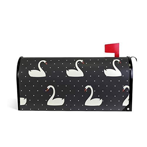 Linomo Magnetischer Briefkasten-Abdeckung, weiße Schwanen, gepunktet, Briefkasten-Abdeckung, für Haus, Garten, Hof, Außendekoration, für Übergröße 63,5 x 53,3 cm