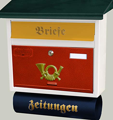 NEU Toller Design Briefkasten, Motiv mit WETTERSCHUTZ, mehrfarbig z.B. weiss grün schwarz blau gelb rot grau metallic, Zeitungsrolle,