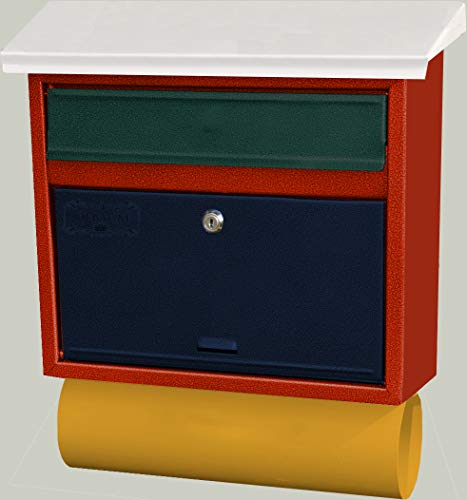 Design Briefkasten, Motiv weiss grün schwarz blau gelb rot grau violett pink metallic, komplett mit Zeitungsrolle, Metall, groß, Metall mit Lackierung,
