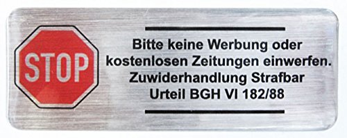 BIKE-label 3D Briefkasten Aufkleber Alu gebürstet Bitte keine Werbung laut BGH 80x30 mm 402001