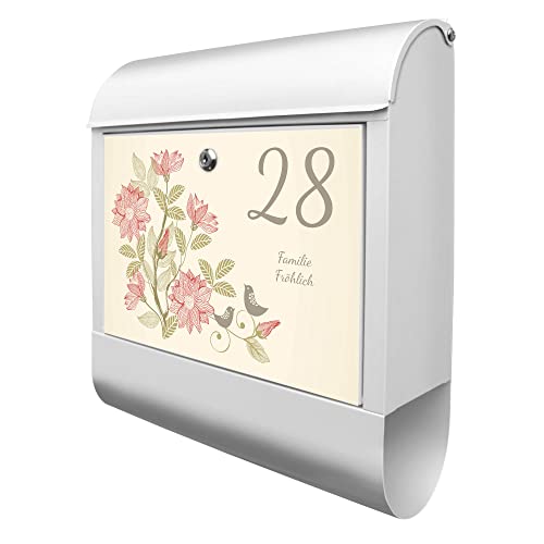 banjado® Briefkasten mit Hausnummer in weiß - Design Briefkasten Stahl mit Zeitungsfach für Wandmontage - Postkasten/Briefkasten Hausnummer A4 Einwurf inkl. Montagematerial & 2 Schlüssel