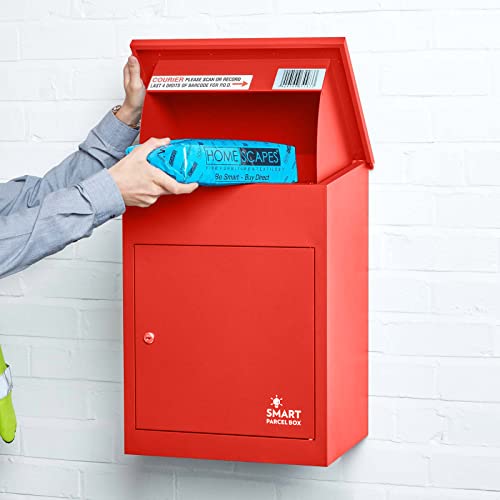 Smart Parcel Box rot 44x35x58, Paketbriefkasten zur Wandmontage, Paketbox für Zuhause & Unternehmen, Briefkasten für Pakete & Briefe
